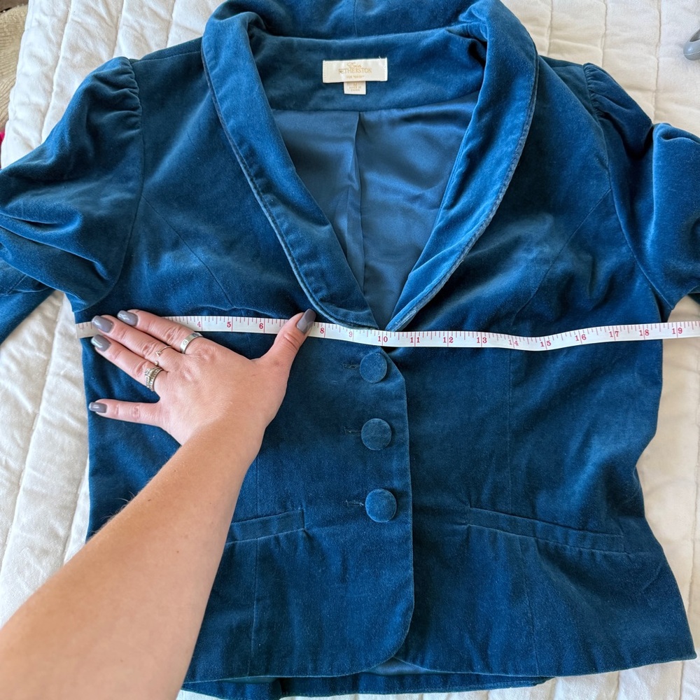 Erin Fetherston retro Victorian blue velvet blazer jacket size M - Picture 8 of 9